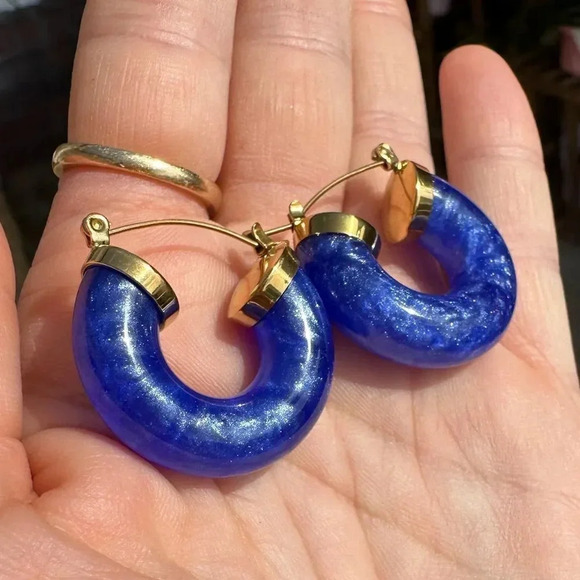 Blue 18K Gold Stainless Steel Hoop Earrings - Picture 1 of 12